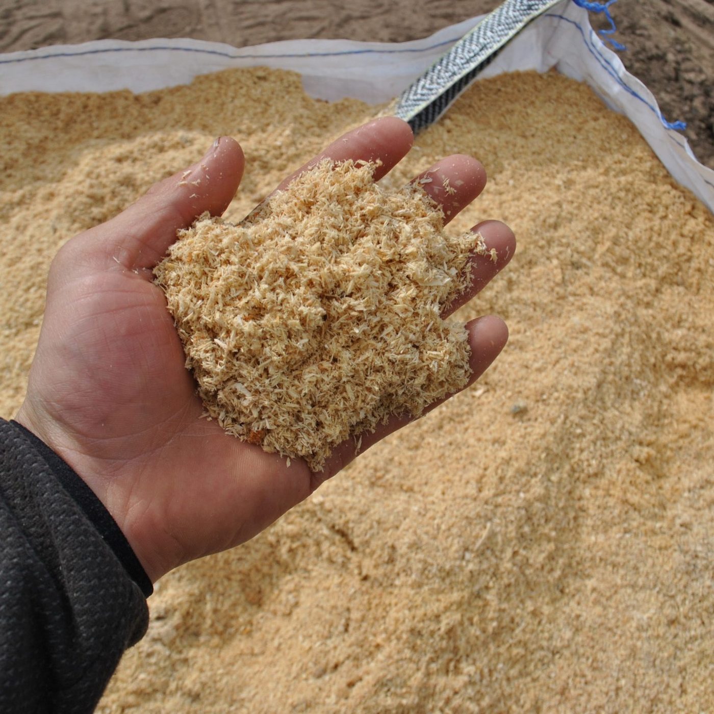 Fine wood dust in big bag, industrial supply for particleboard production